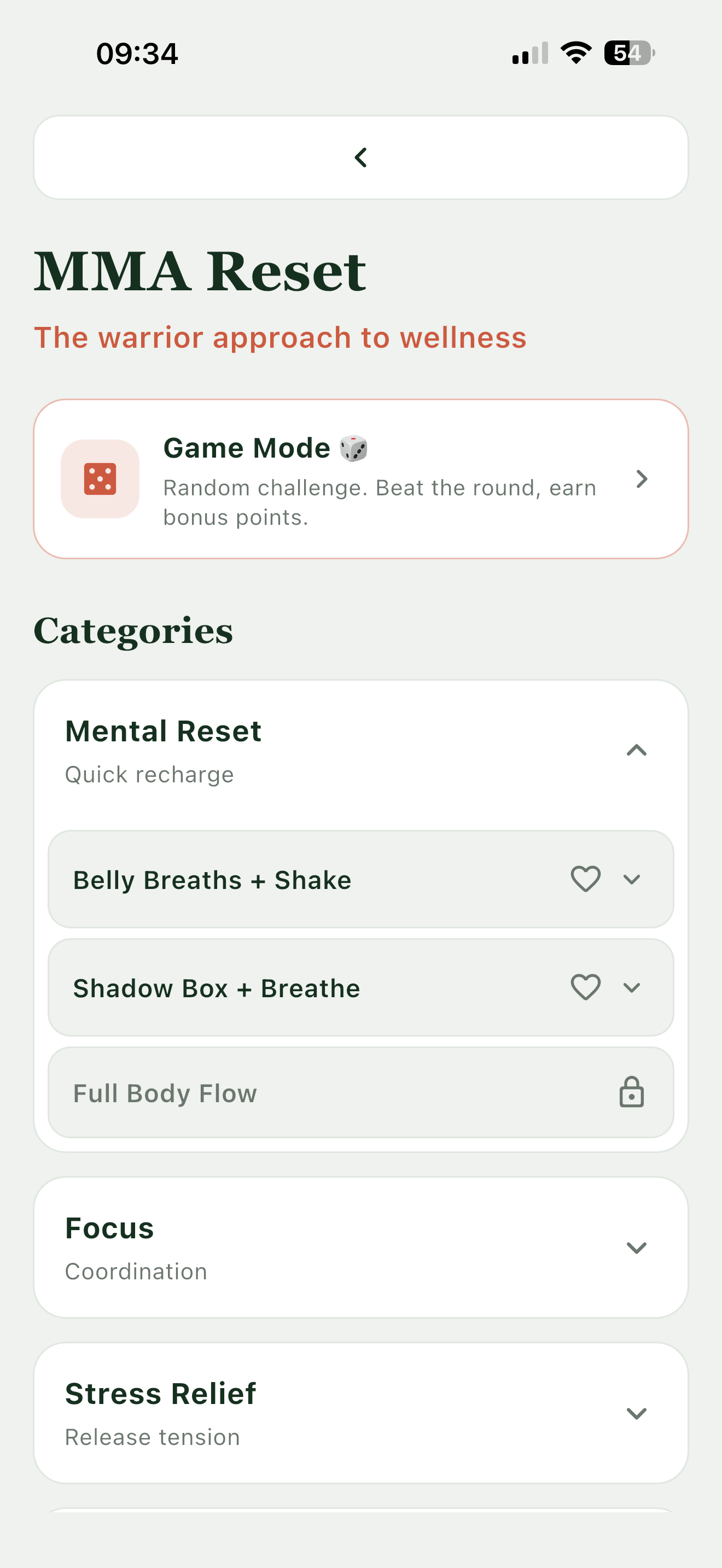 MMA Reset mode screen