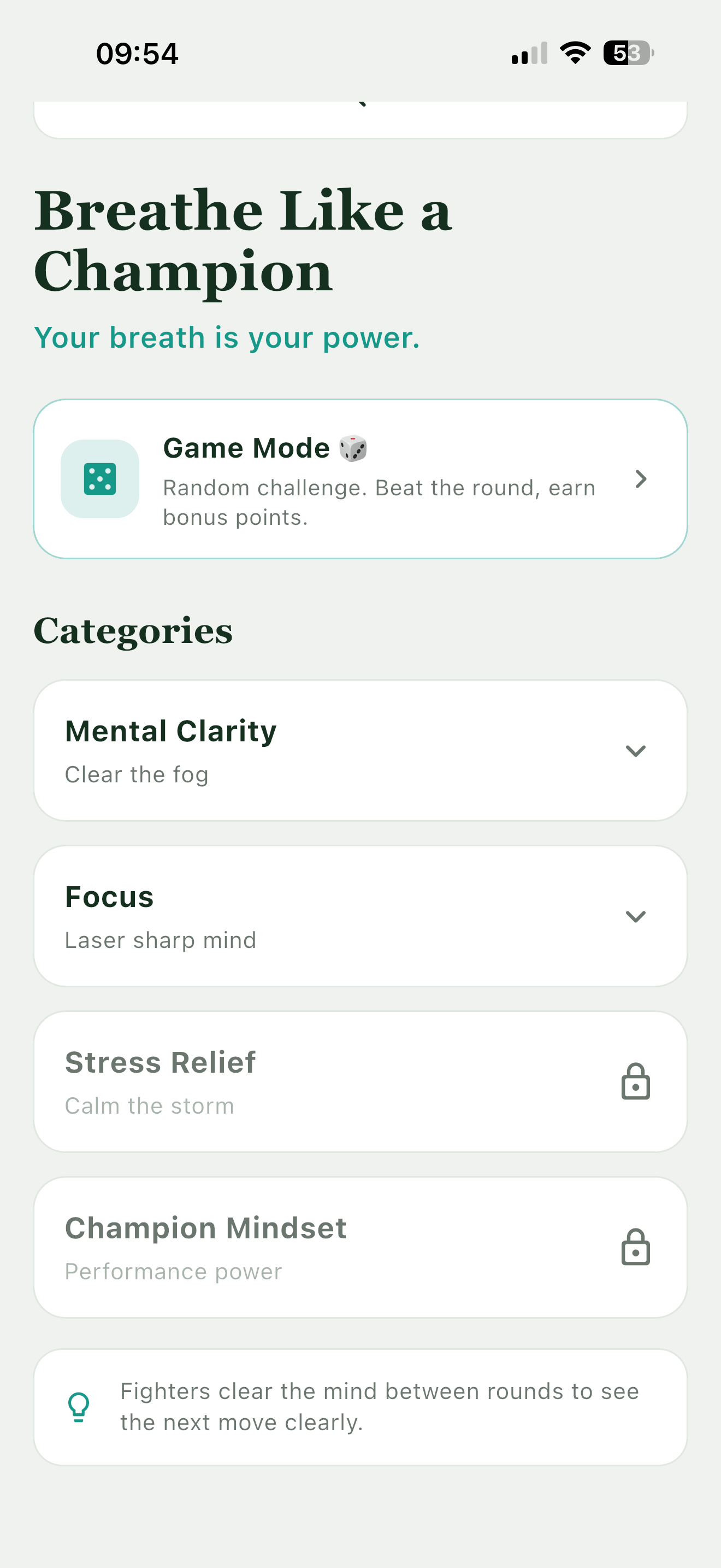 Breathe mode screen