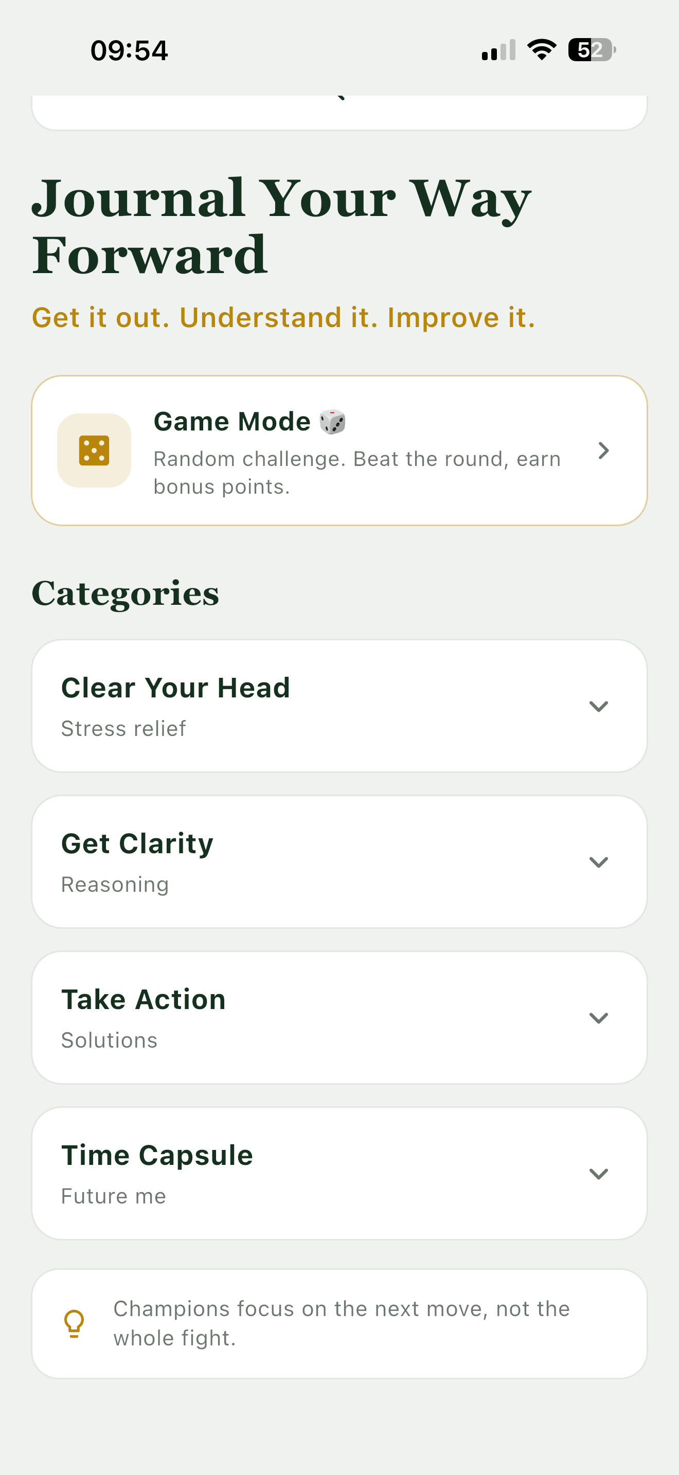 Journal mode screen